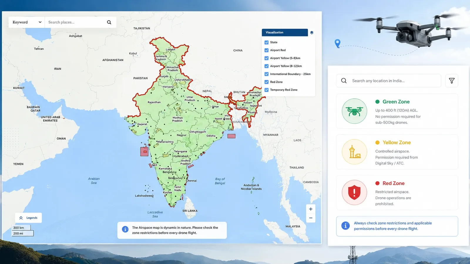 India's drone airspace zone map